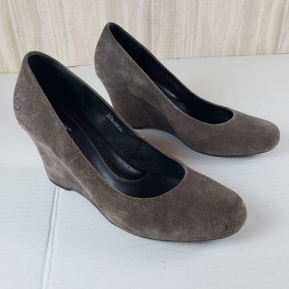 BORN London Slip On Wedge Shoes Women's Size 8.5M Gray Suede